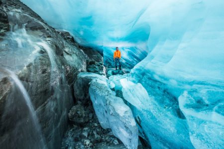 Ice cave on the glacier at Whistler Blackcomb, BC 360 VR virtual reality photo.
